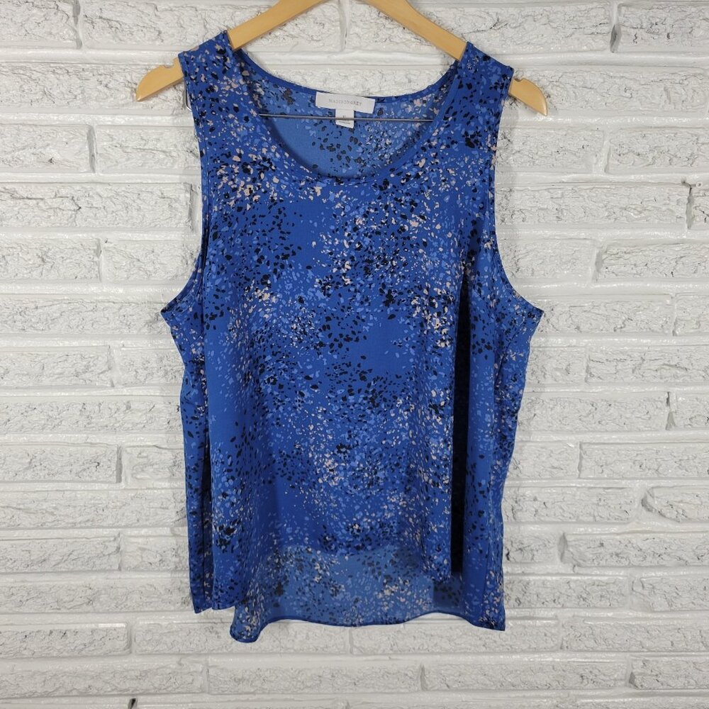 Madison Grey XL Blue Paint Splatter Tank Top Round Neck Sleeveless Blouse BLU94E